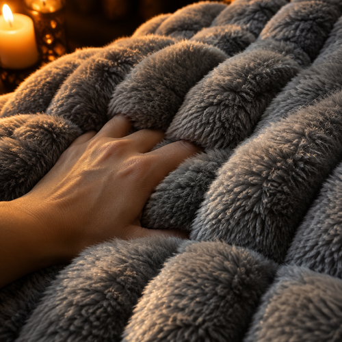 Close-up of the plush lamb fluff and deep ribbed channels