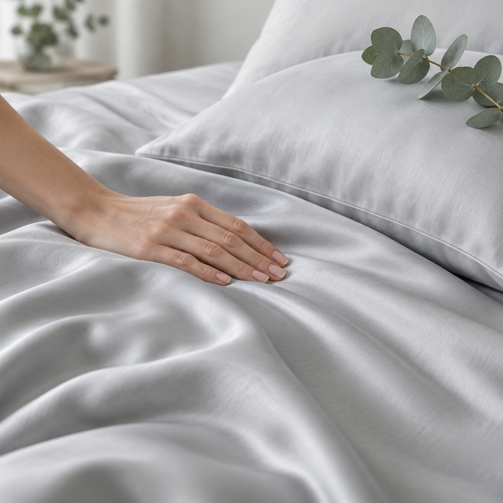 Close-up of the silky eucalyptus lyocell fabric